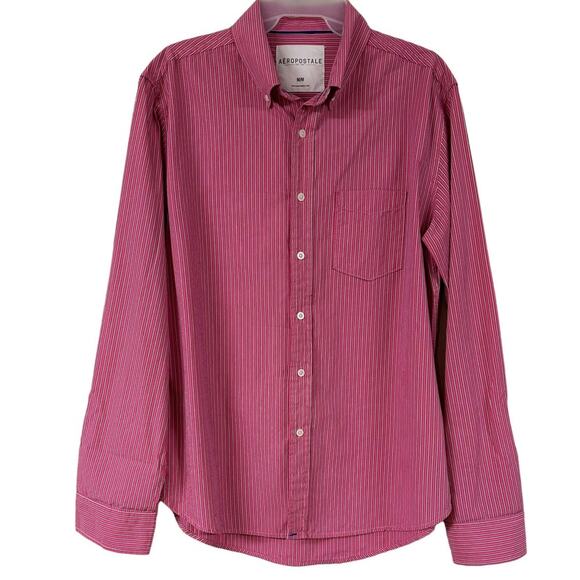 AEROPOSTALE Button Down Shirt Mens Size Medium Pink & White Striped Casual - Picture 1 of 5